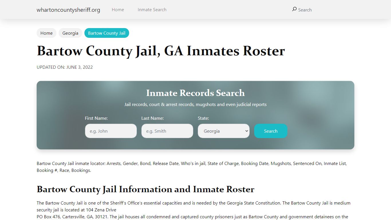 Bartow County Jail, GA Jail Roster, Name Search